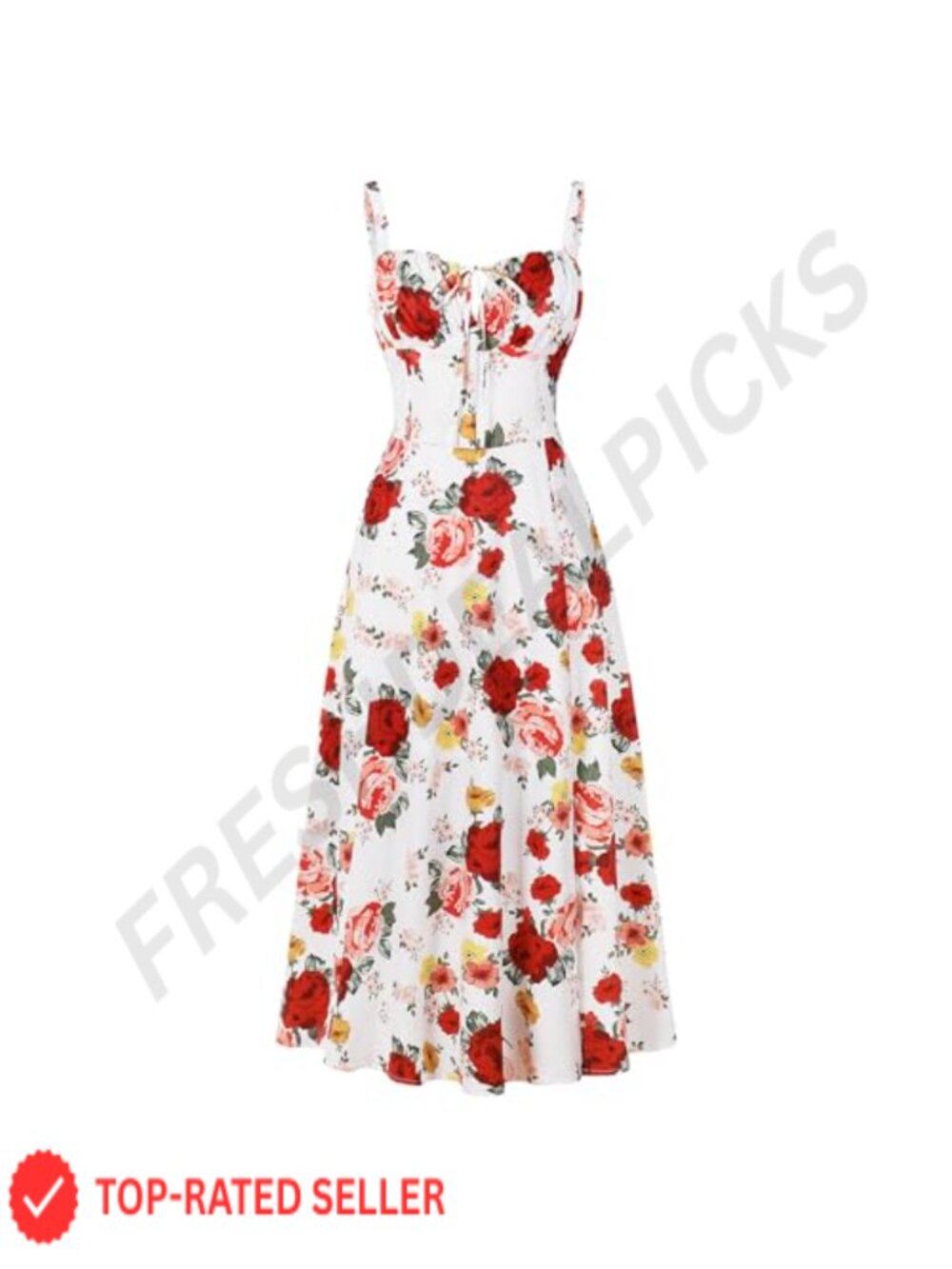 Womens Floral Corset Midi Dress Boho Spaghetti Strap Sundress